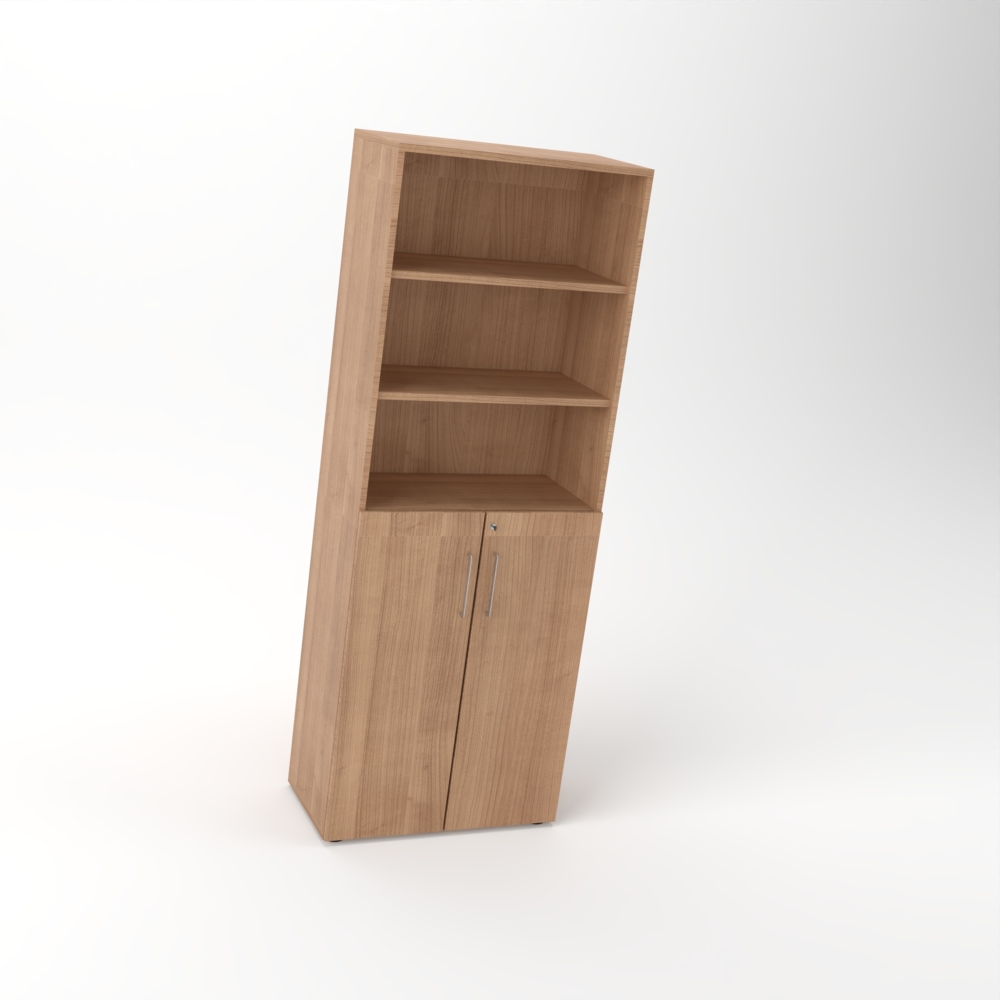 Rheinland Möbel Flügeltürenschrank Cabino 80×42×216 cm – abschließbarer Aktenschrank 3OH mit Regalaufsatz 3OH in Nussbaum mit 110° Drehtüren & Metallgriff Bild 1