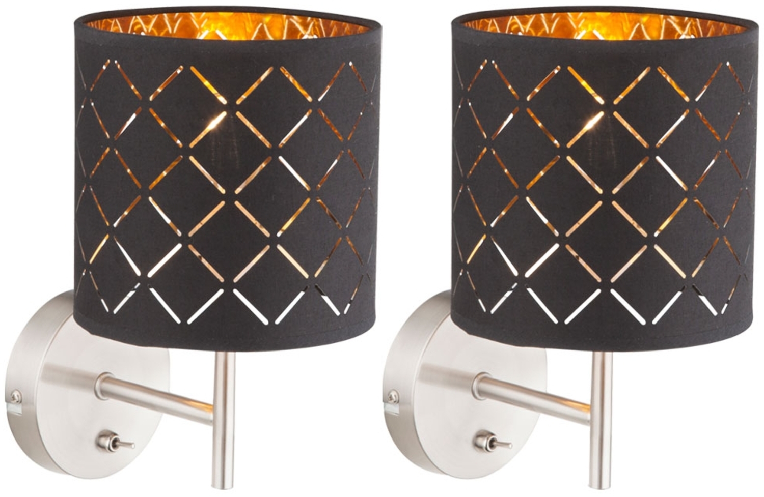 2er Set LED Wandlampen, Textil, schwarz gold, H 26 cm, CLARKE Bild 1