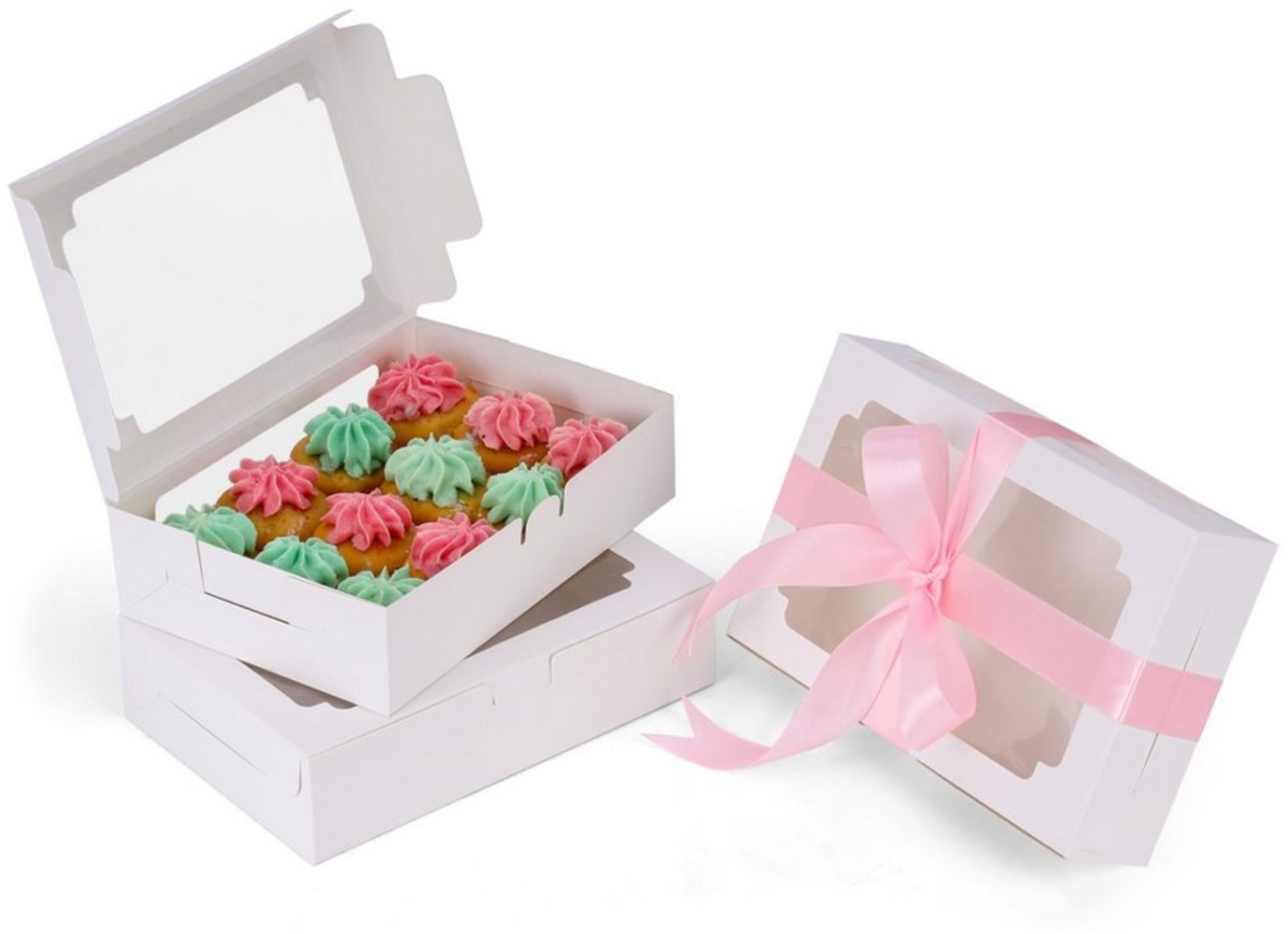 Belle Vous Geschenkbox Kraft-Einwegbox für Desserts - 20er Pack - Weiße Cupcake-Verpackung, Weiße Cupcake-Box - 20er Pack - Kraft-Einwegbox für Desserts Bild 1