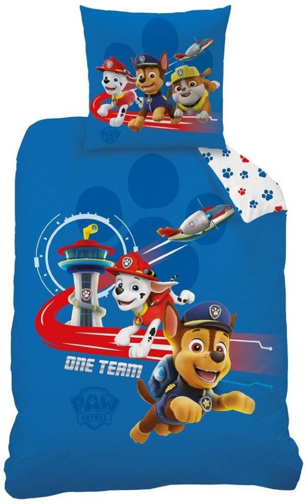 Familando Kinderbettwäsche Paw Patrol mit allen Charakteren 135x200 80x80cm aus 100% Baumwolle, Flanell, 2 teilig, mit Wendeseite und Reißverschluss Bild 1