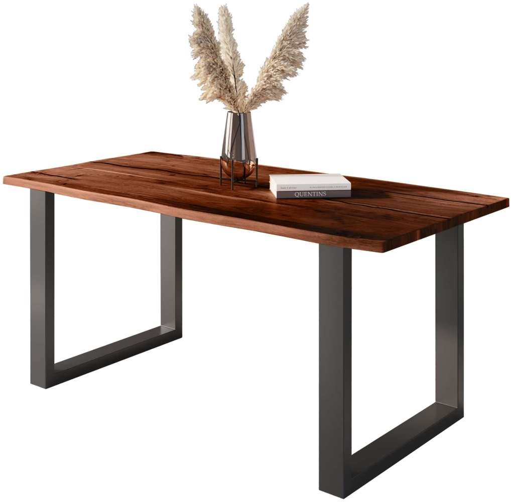 Baumkantentisch Akazie mit schwarzen Resin-Adern nussbaumfarben 180 x 90 cm U-Gestell schwarz POLLY 92346030 Bild 1