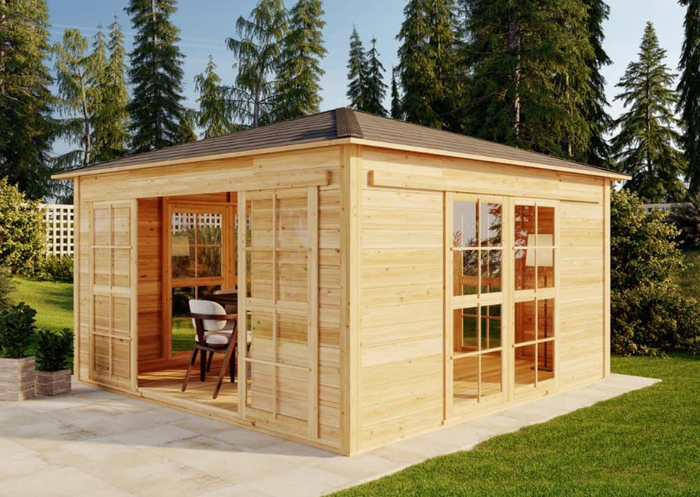 Alpholz Teehaus 360 x 360 cm Gartenhaus aus Holz Holzhaus mit 19 mm Wandstärke Blockbohlenhaus Bild 1