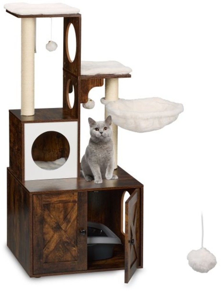 Kratzbaum mit Katzenklo-Schrank 128 cm Bild 1