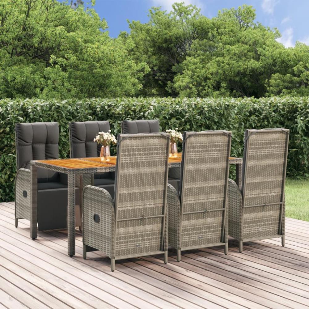 vidaXL 7-tlg. Garten-Essgruppe mit Kissen Grau Poly Rattan 3185048 Bild 1