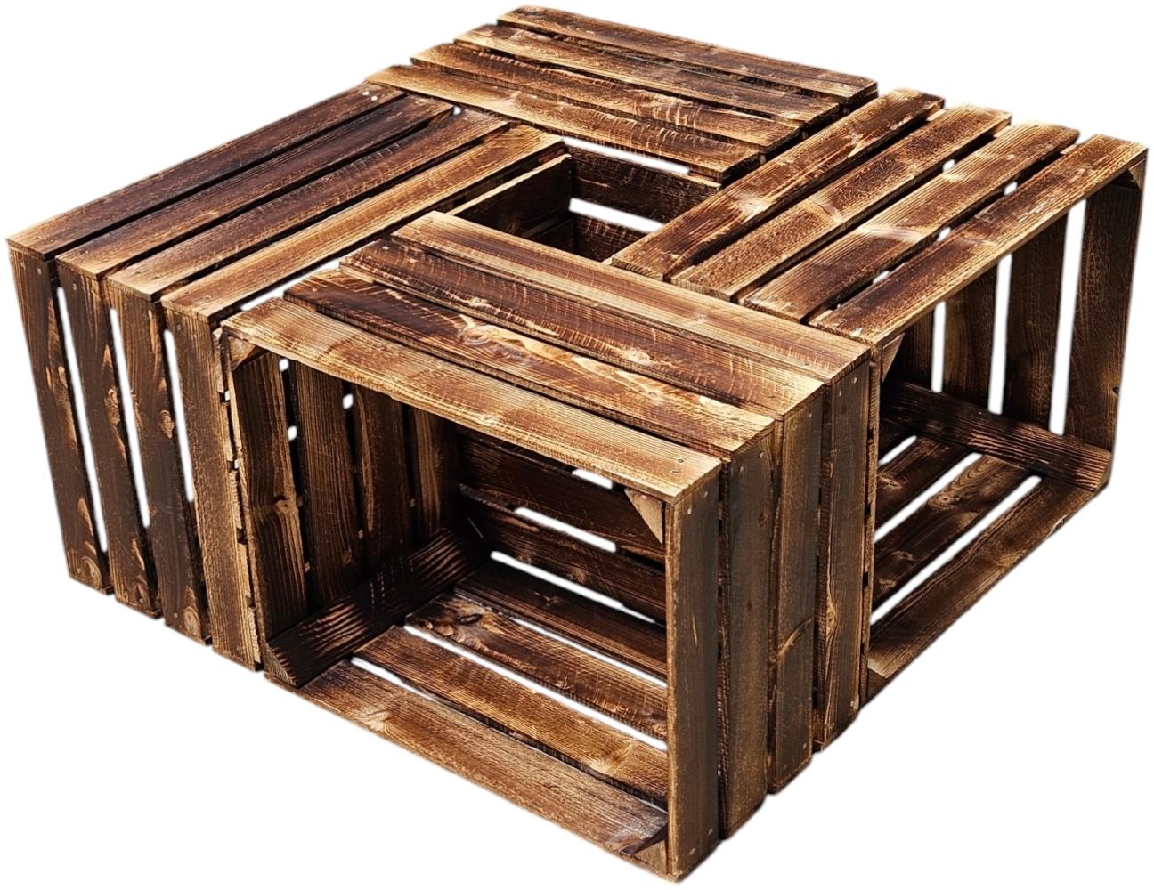 Holzkisten Obstkisten Geflammt 50 x 40 x 30cm 4er Set Dunkel NEU Bild 1