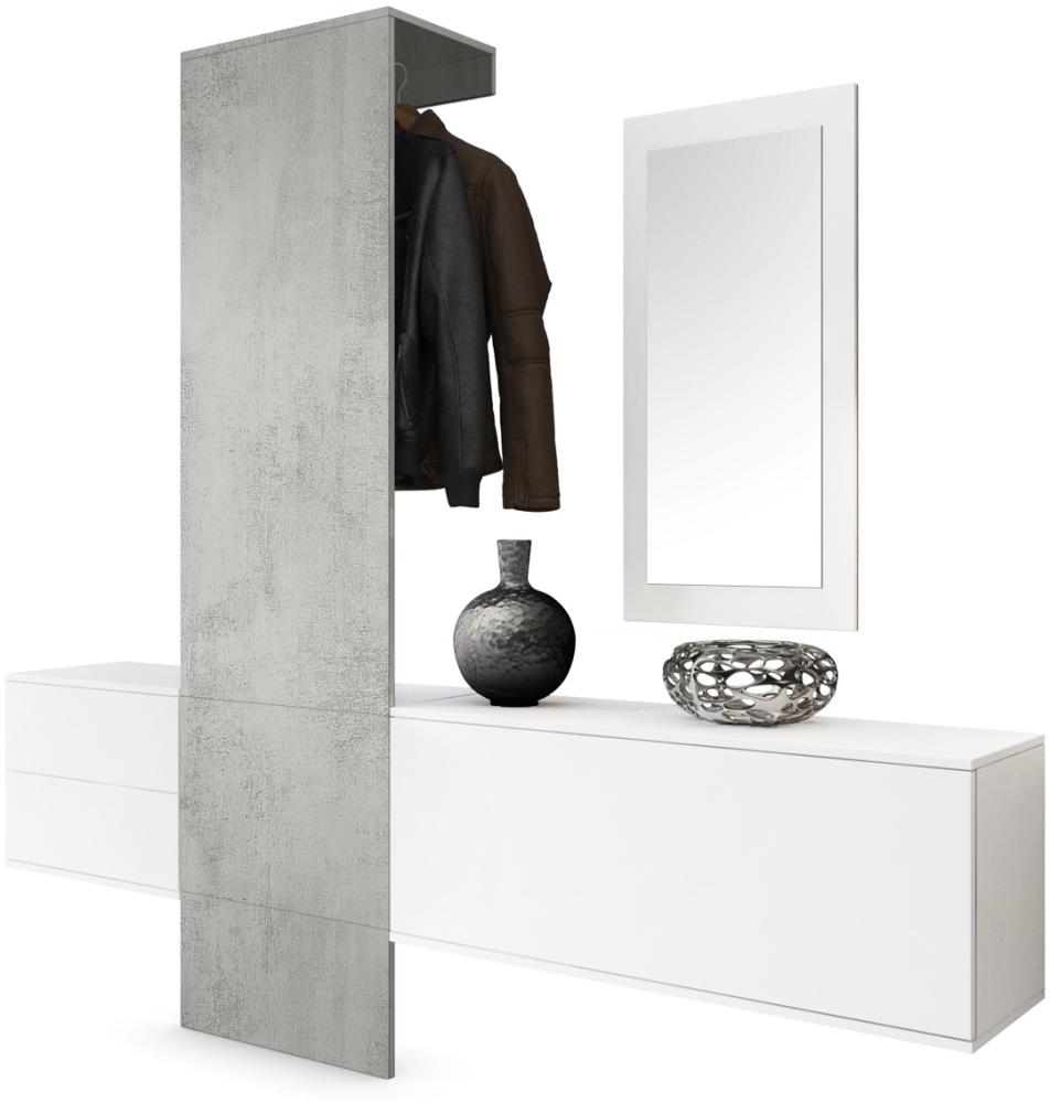 Garderobe Wandgarderobe Carlton Set 1, Korpus in Weiß matt / Paneel in Beton Oxid Optik Bild 1