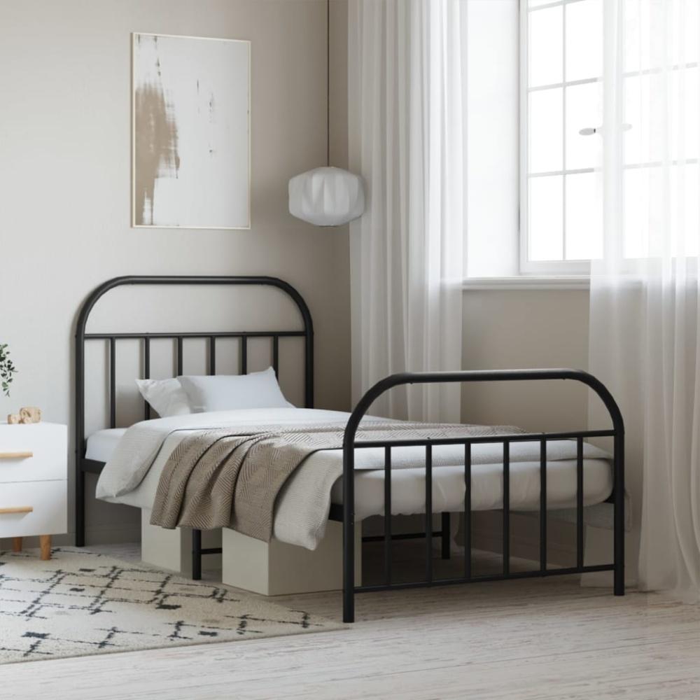 vidaXL Bettgestell mit Kopf- und Fußteil Metall Schwarz 100x190 cm 353647 Bild 1