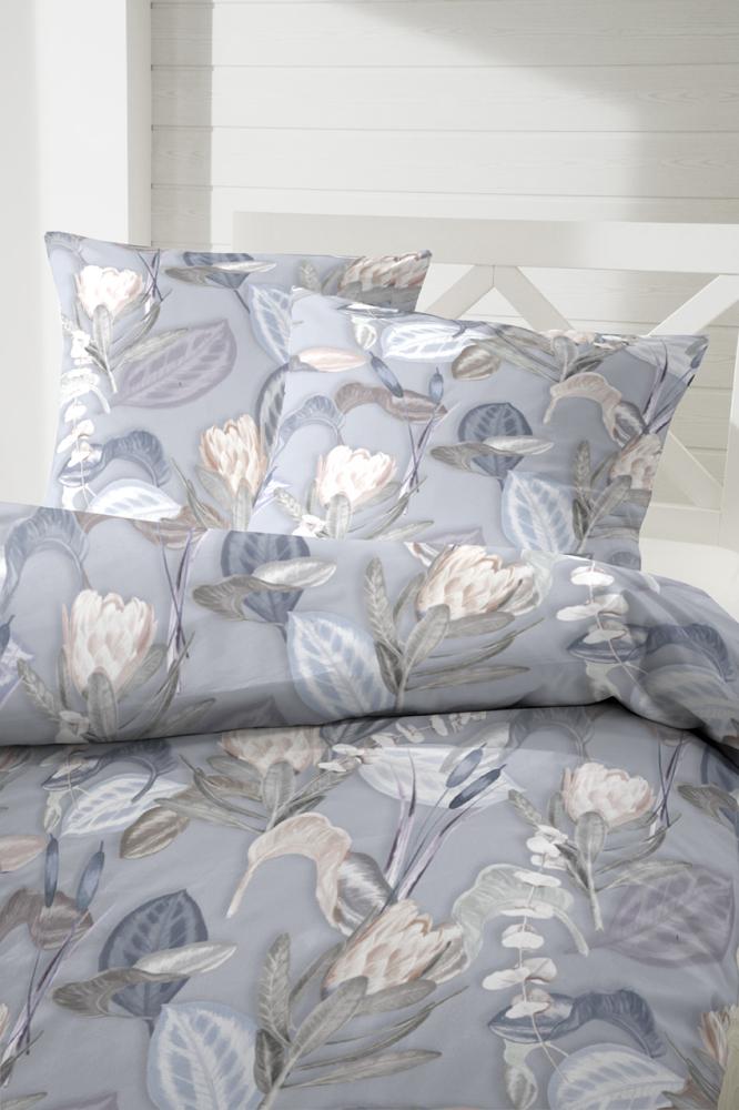 Primera Mako-Satin Bettwäsche 155x220 Blätter Blüten natur grau 243218-83 Bild 1