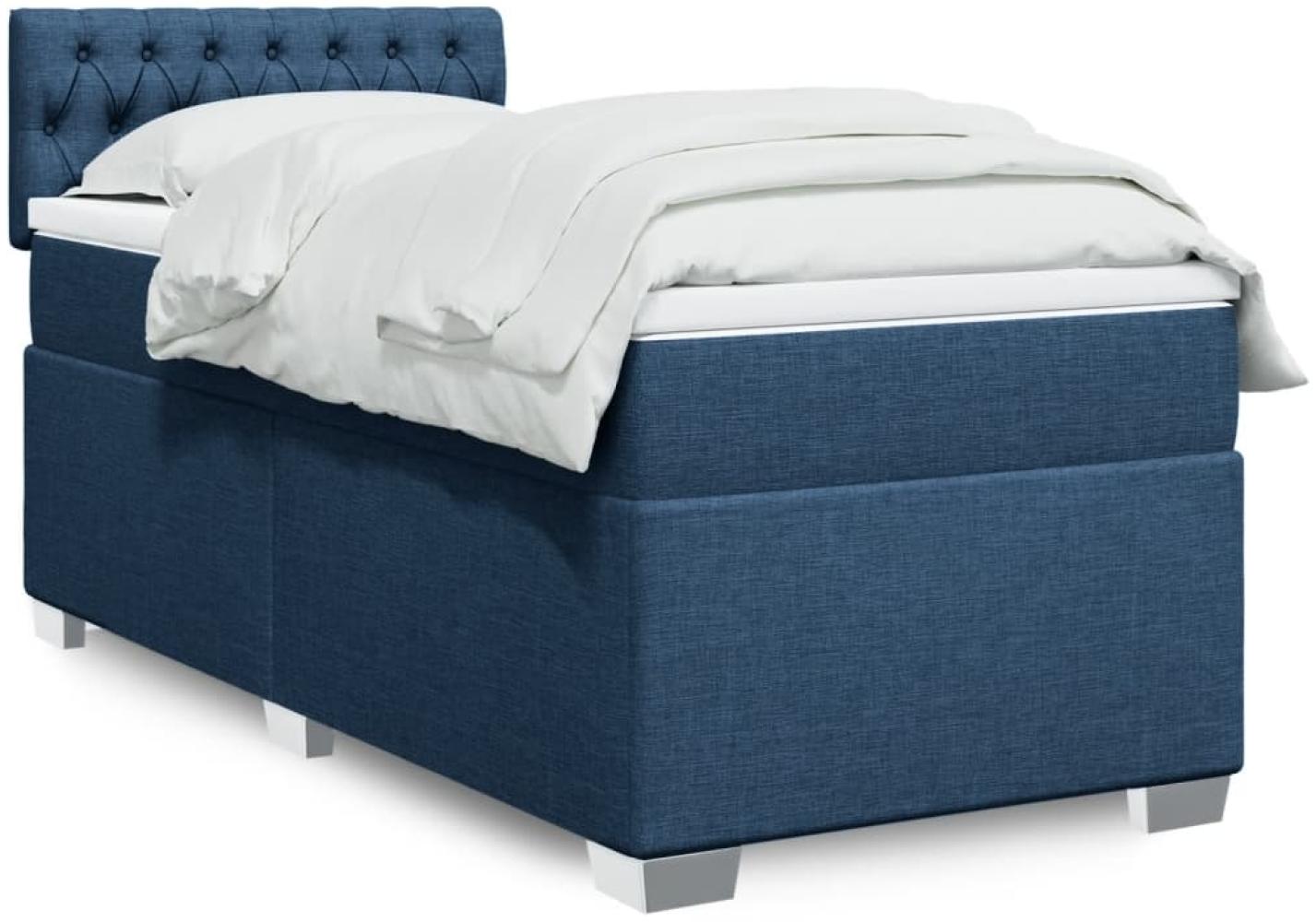 vidaXL Boxspringbett mit Matratze Blau 90x190 cm Stoff 3288056 Bild 1