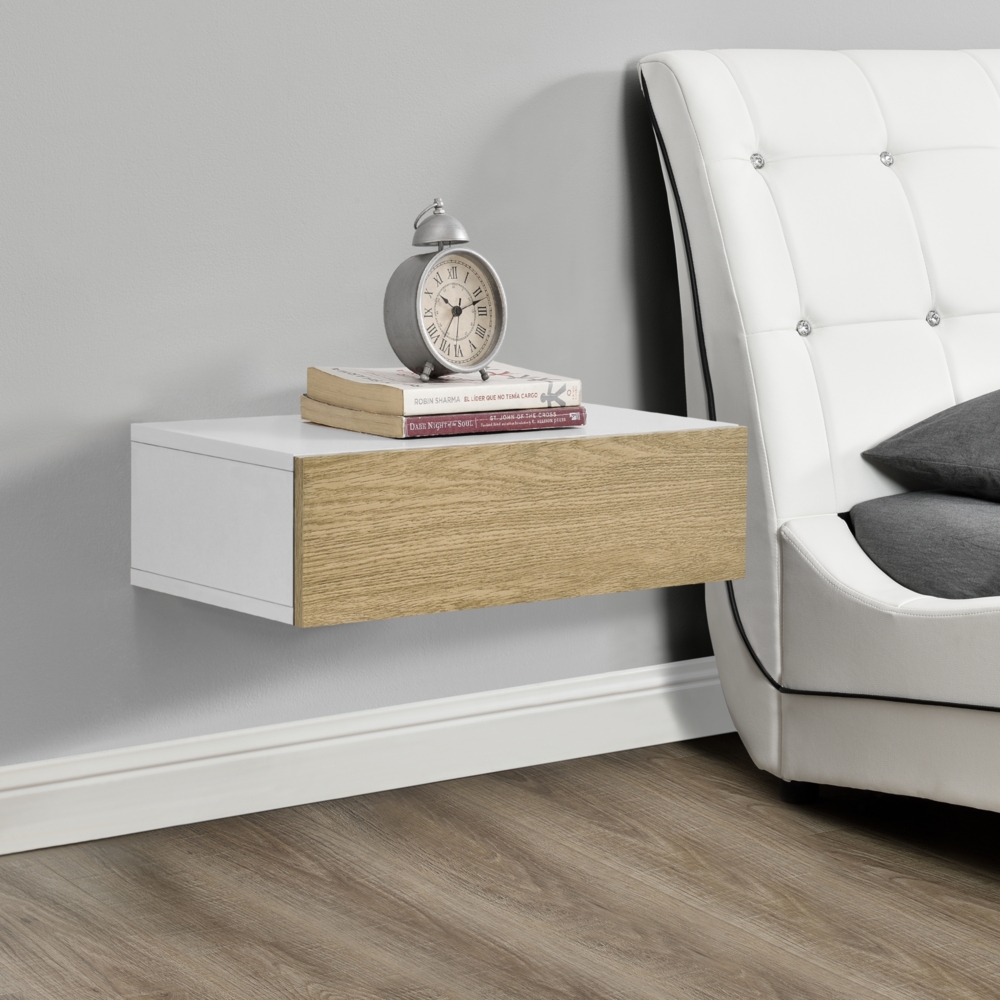 Wandregal Antilles 50x24x12 cm mit Schublade Weiß/Holz Natur en. casa Bild 1
