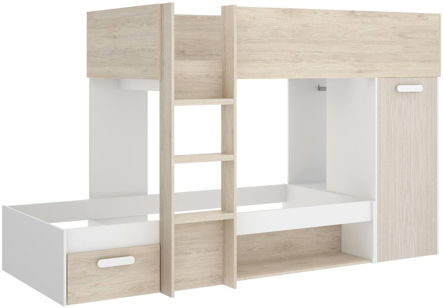 Dmora Schlafzimmer Pinus, Komplettes Schlafzimmer, Kinderzimmer, Loft-Bett Kit, 246x112 h150 cm, Weiß und Eiche Bild 1