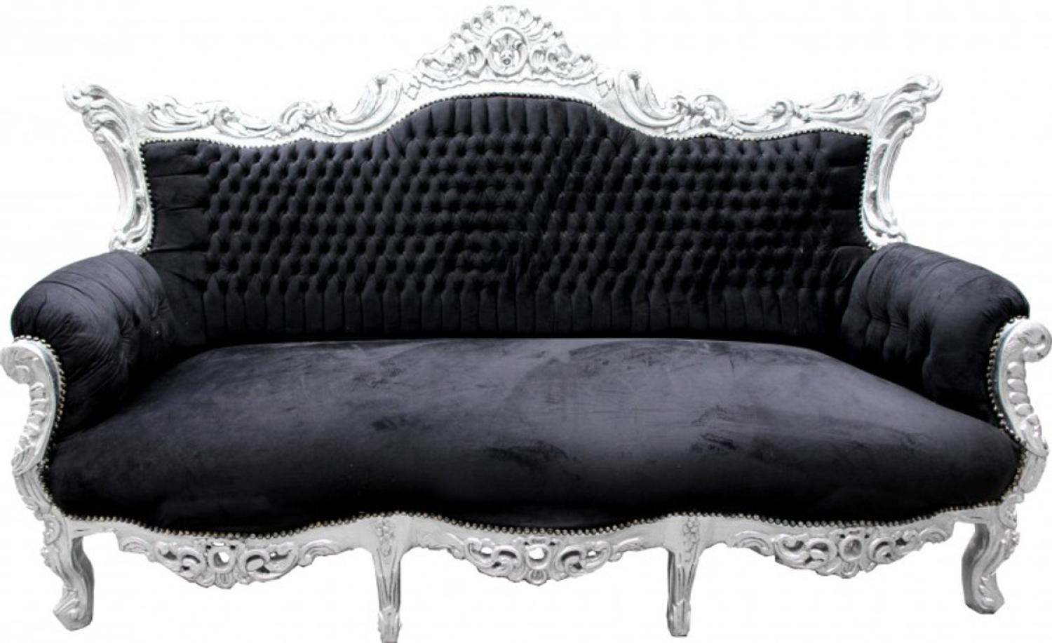 Casa Padrino Barock Sofa Master Schwarz / Silber - Möbel Couch Lounge Bild 1