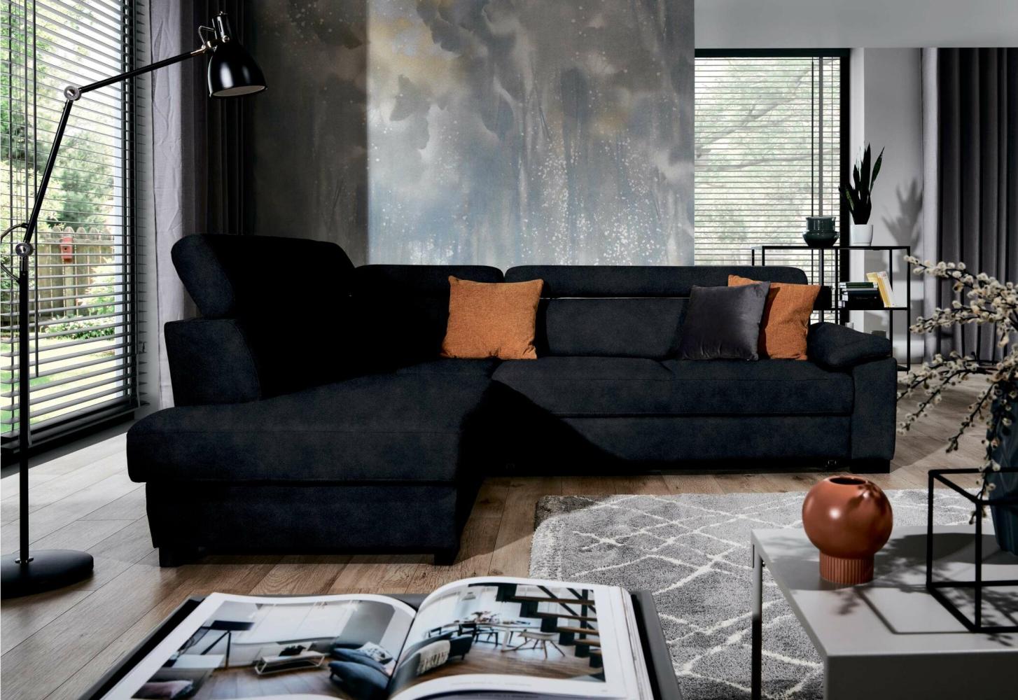 Stylefy Fulda Ecksofa Strukturstoff - Leder-Optik PRESTON Schwarz Links Bild 1