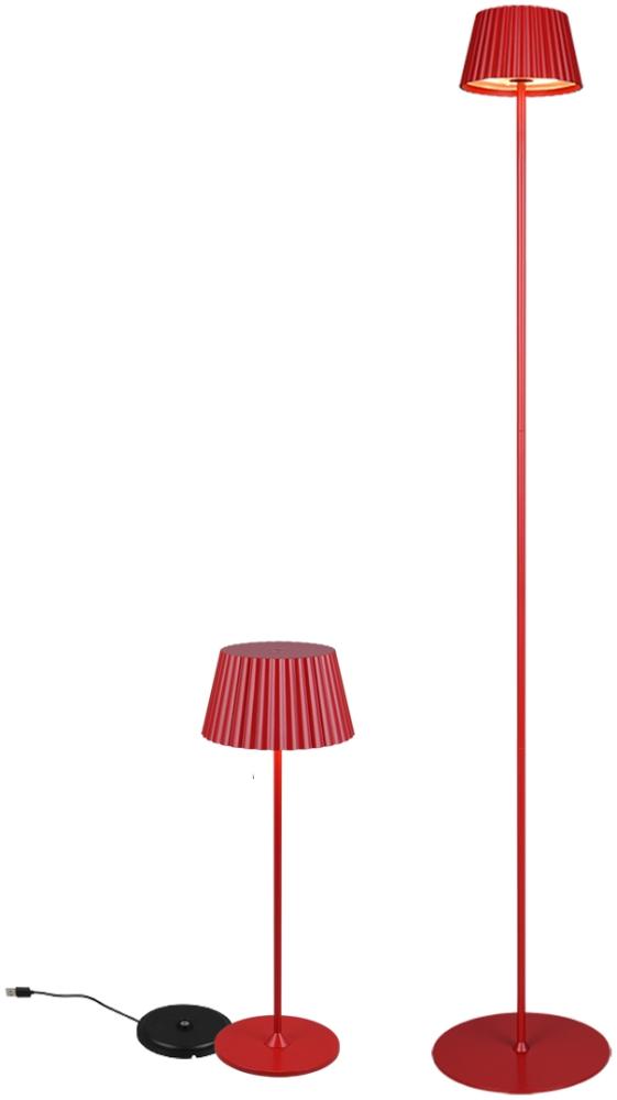 SET Akku Stehlampe 123cm & Tischleuchte 39cm für Outdoor kabellos Rot Bild 1