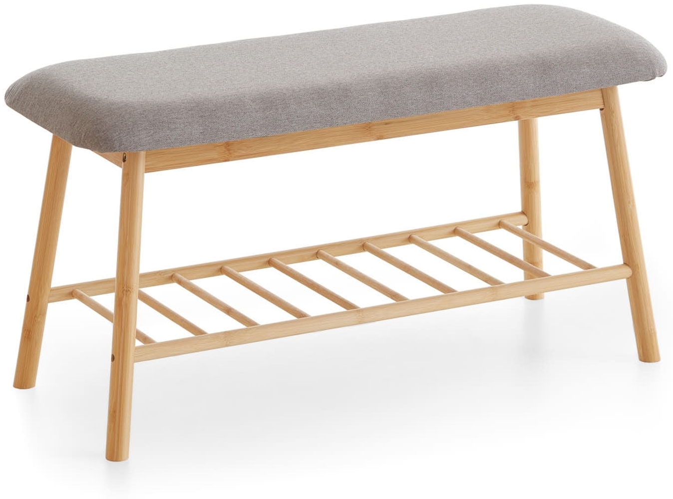 Homes & Jones Schuhbank Skandi 90x45x34 cm mit Massivholzgestell & grauem Polster - Sitzbank mit Stauraum für Flur & Eingangsbereich - Skandinavisches Design, stabil & platzsparend Bild 1