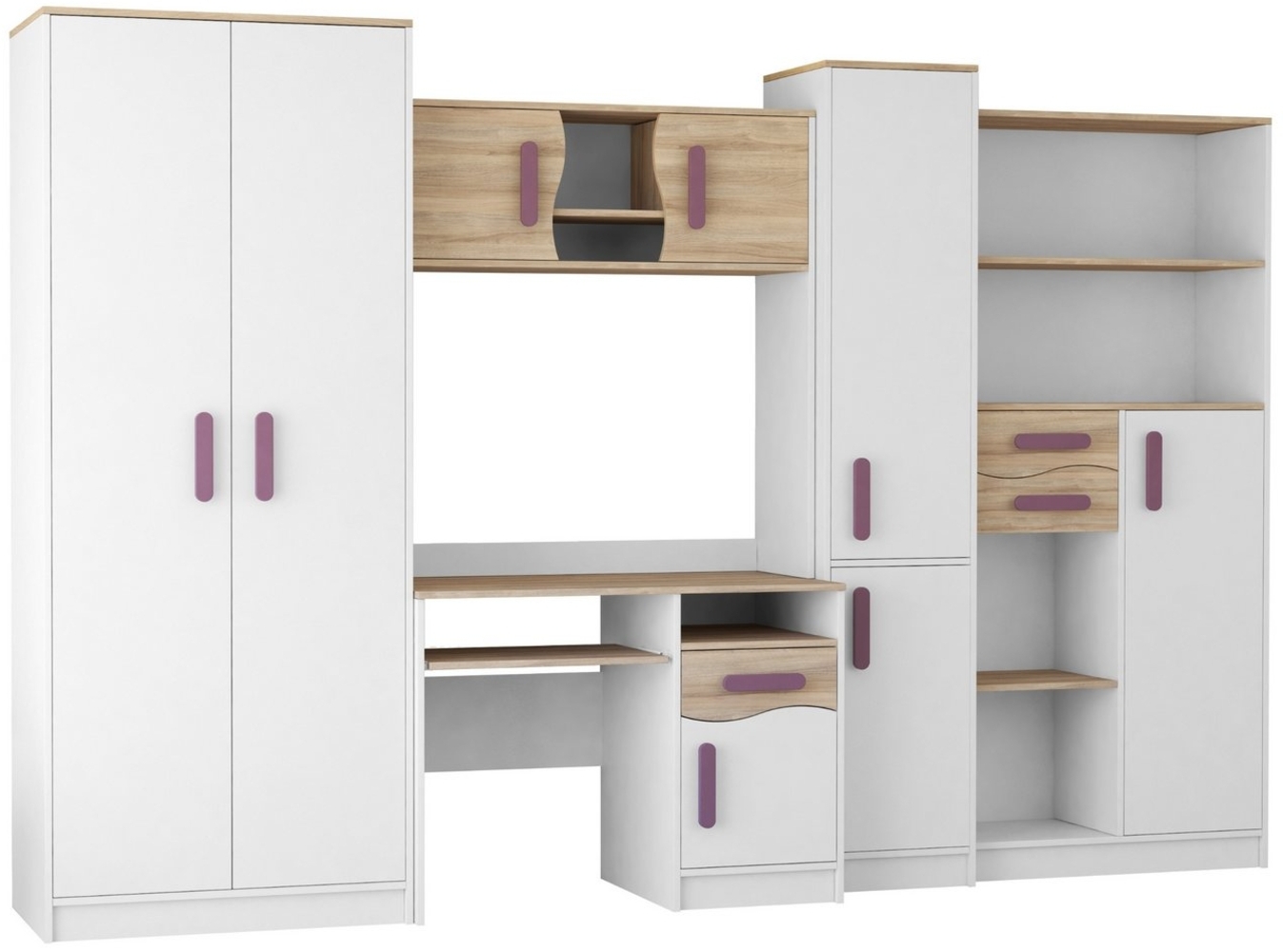 Deine Möbel 24 Jugendzimmer-Set MIKI Jugend-Schrankwand Jugendzimmer Jugendmöbel 5-teilig in Weiß, (5-St), Schreibtisch, Schreibtisch Aufsatz, 2x Regal, Schrank Bild 1