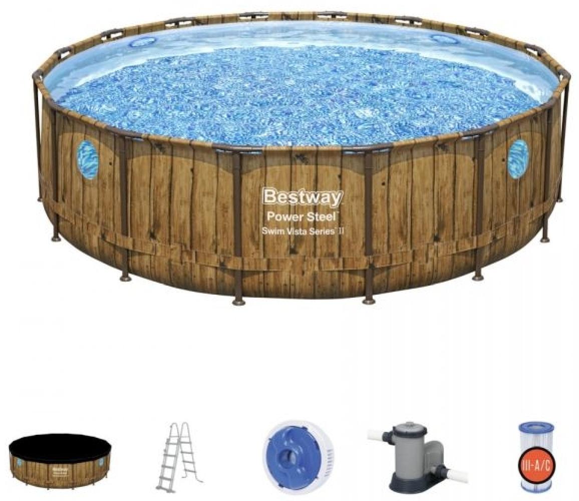 BESTWAY 56725 Power Steel Swim Vista Pool Swimmingpool Rattan Zubehör 488x122cm Bild 1