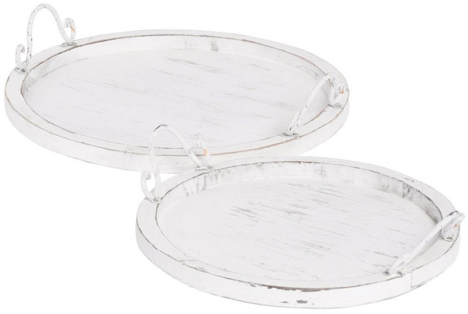 Grafelstein Tablett 2tlg. Tablett COTTAGE weiß shabby chic Holztablett rund mit Metallgrif Bild 1