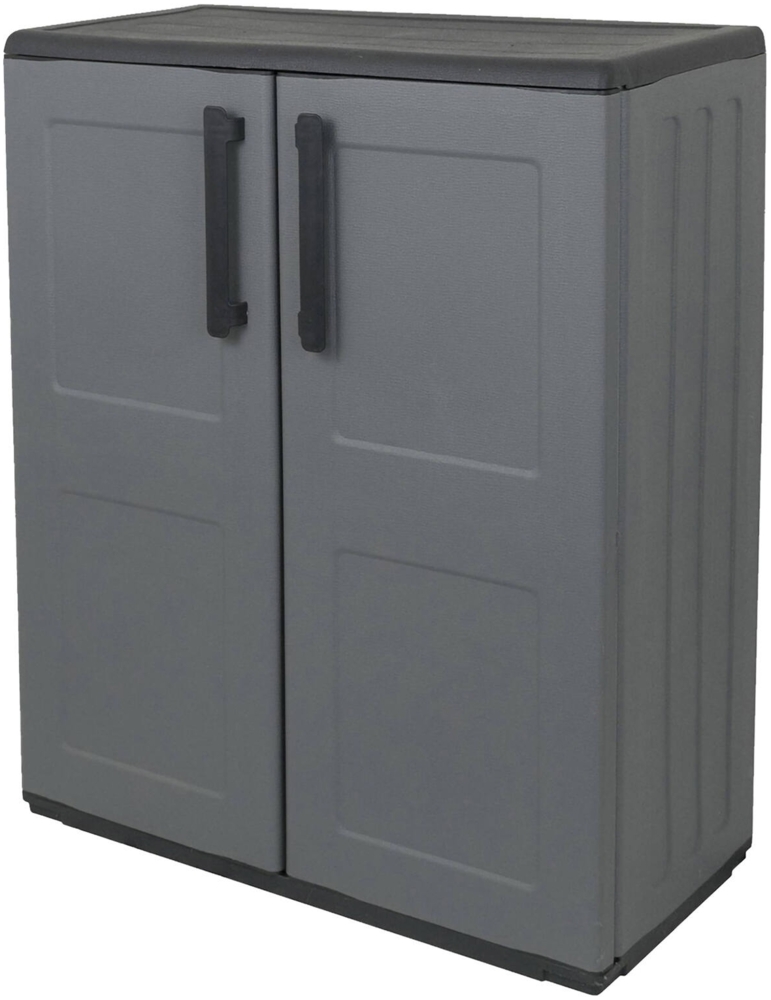 Dmora Arisa Outdoor-Garderobe, Mehrzweck-Balkonschrank, Outdoor-Schrank mit 2 Türen, 100 % Made in Italy, 68 x 37 x 84 cm, kariertes Finish, Grau und Schwarz Bild 1