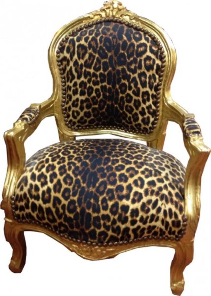 Casa Padrino Barock Kinder Stuhl Leopard/Gold - Sessel - Armlehnstuhl Bild 1