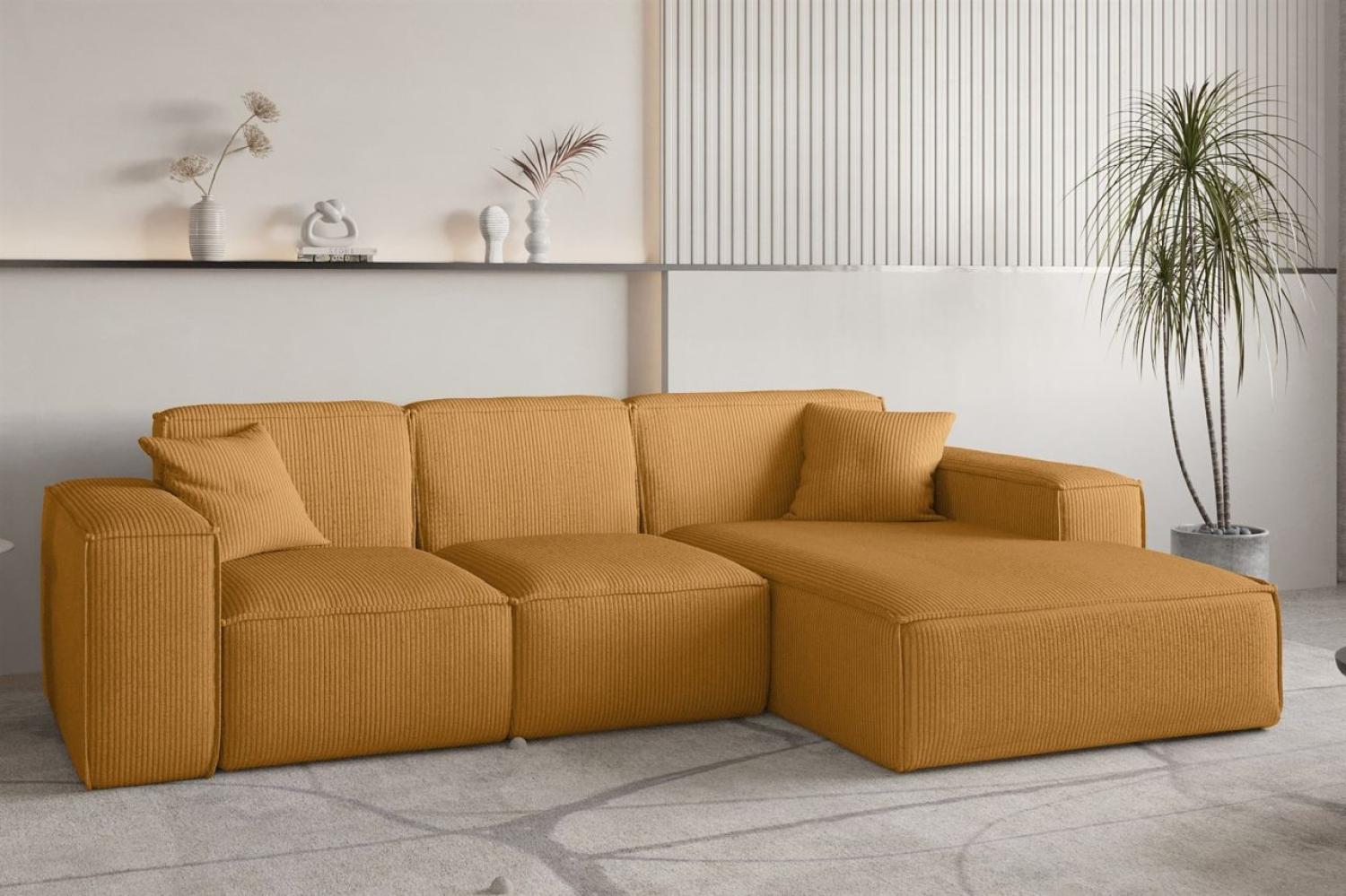 Ecksofa Designersofa CELES PREMIUM in Stoff Scala Senfgelb Ottomane Rechts Bild 1