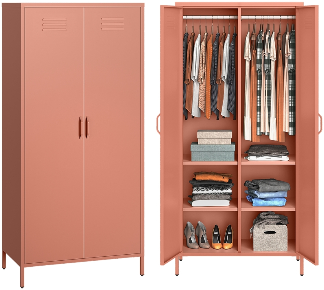 skølm 'Atria' Kleiderschrank, Metall, 170x45x80 cm, terrakotta, Garderobe mit 4 Fächern und 2 Kleiderstangen Bild 1