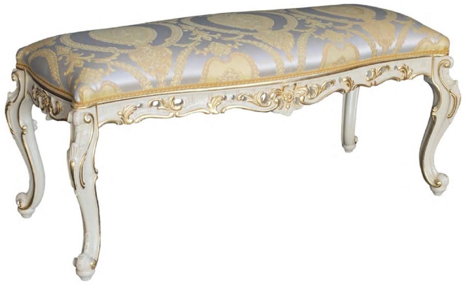 Casa Padrino Luxus Barock Sitzbank Silber / Weiß / Gold - Prunkvolle Massivholz Bank im Barockstil - Handgefertigte Barock Möbel - Erstklassische Qualität - Made in Italy Bild 1