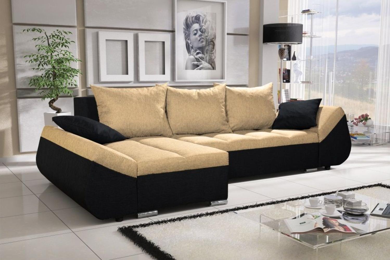 Ecksofa Sofa KLEO mit Schlaffunktion Schwarz-Gelb Ottomane Links Bild 1