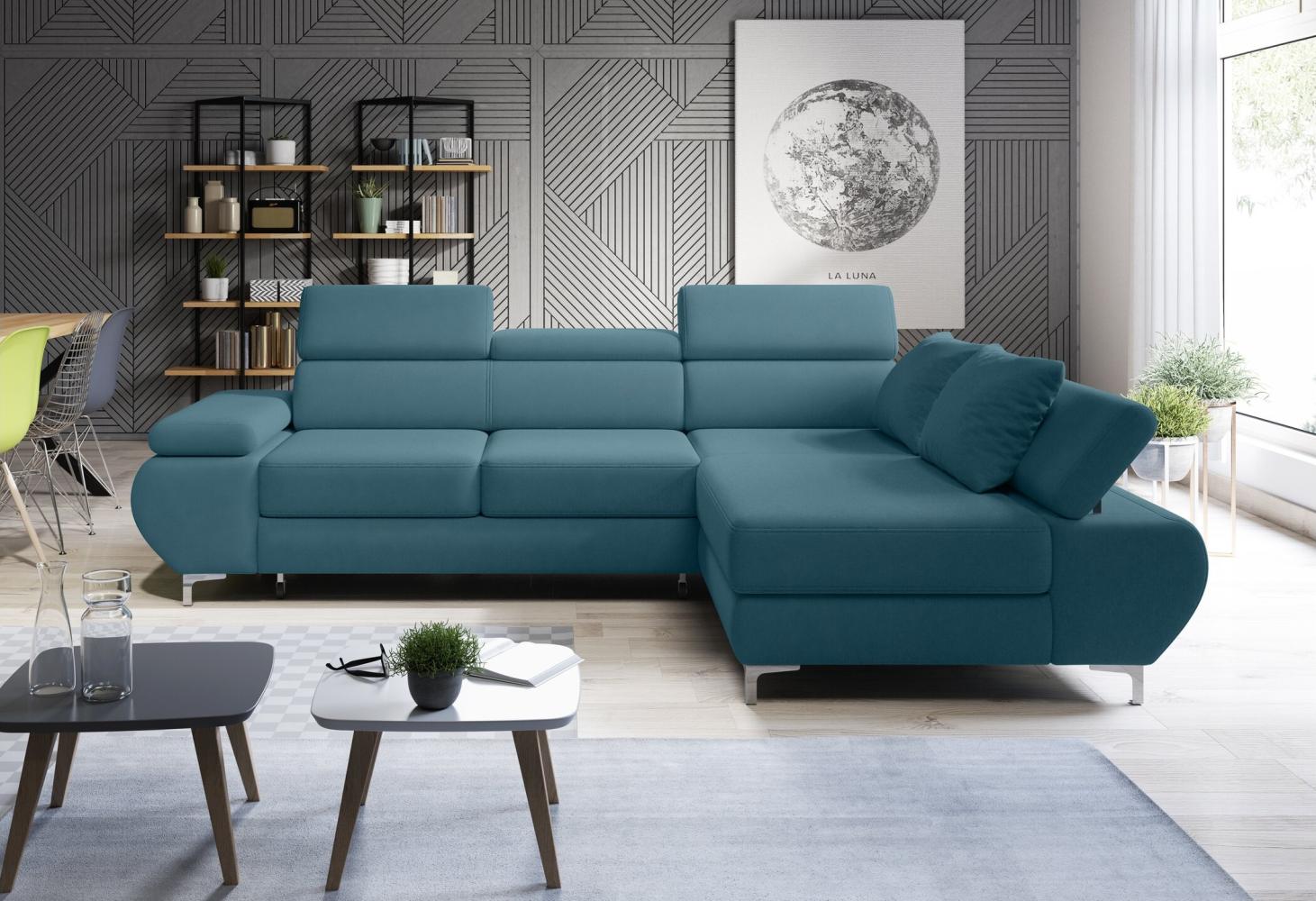 Stylefy Flamang Mini Ecksofa Velours Jasmine Türkis Rechts Bild 1