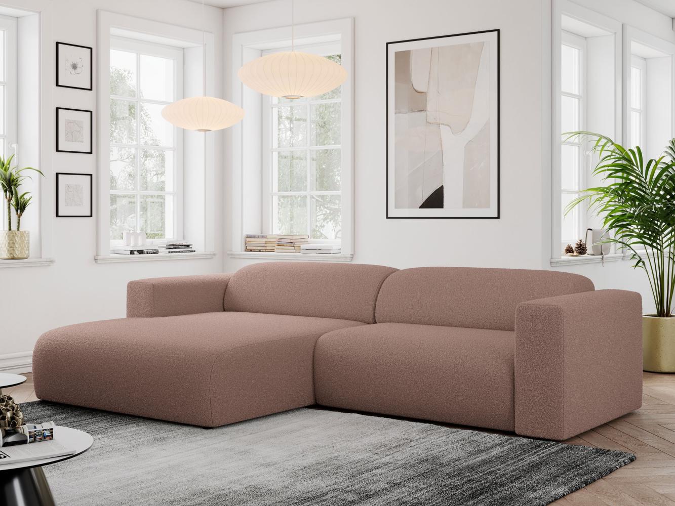 Ecksofa PASADENA, freistehendes Ecksofa, breite Armlehnen, Federsitz - links - Rosa Boucle Bild 1