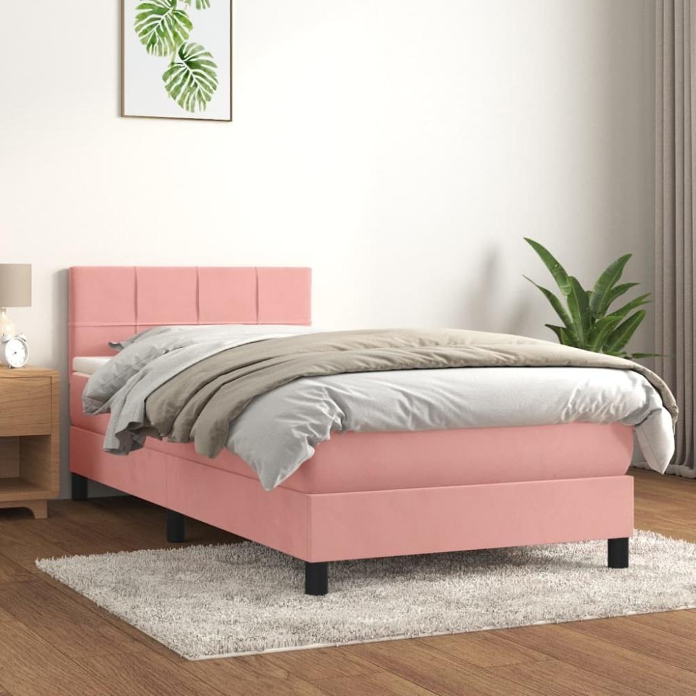 vidaXL Boxspringbett mit Matratze Rosa 100x200 cm Samt 3141292 Bild 1