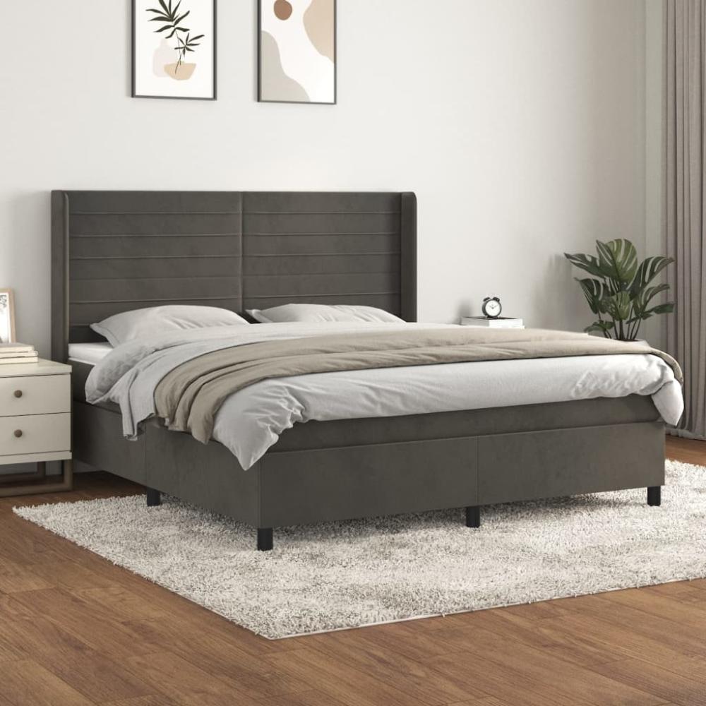 vidaXL Boxspringbett mit Matratze Dunkelgrau 180x200 cm Samt 3132754 Bild 1