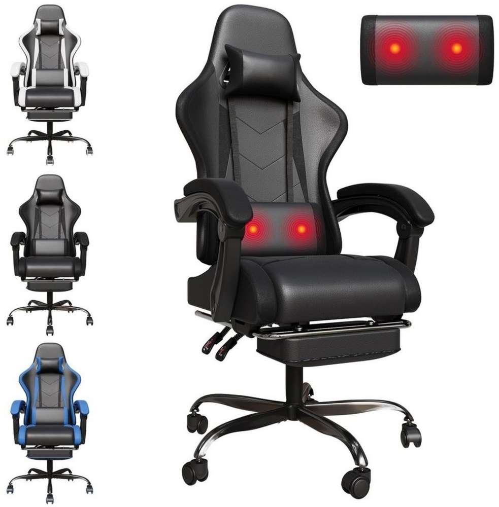 HOMALL Gaming-Stuhl Massage Gaming Stuhl mit Fußstütze 90-135° Rückenlehne einstellbar (Bürostuhl Ergonomisch,Verstellbarem Lenden- & Kopfkissen,mit Fußstütze) Bild 1