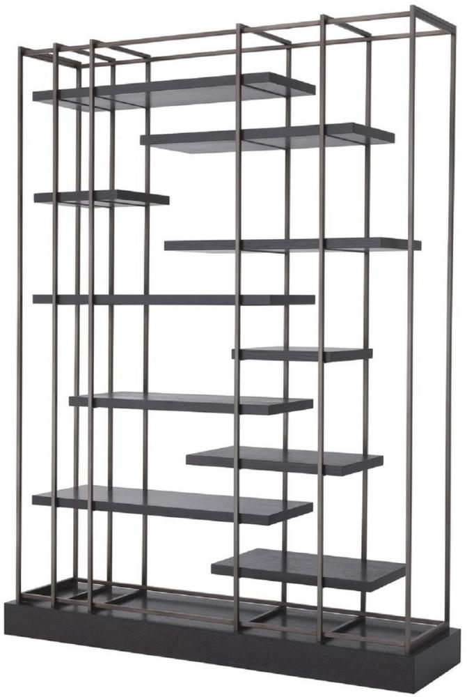 Casa Padrino Luxus Regalschrank Schwarz / Bronze 166 x 45 x H. 222 cm - Bücherschrank - Wohnzimmerschrank - Büroschrank Bild 1