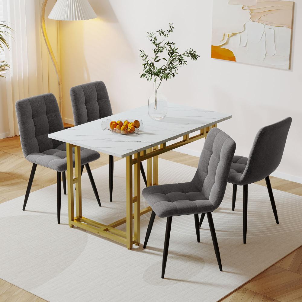 Merax Essgruppe, (5-tlg), Esstisch mit 4 Stühlen Set Esszimmer Sitzgruppe, Metallbeine, Leinen, grau Bild 1