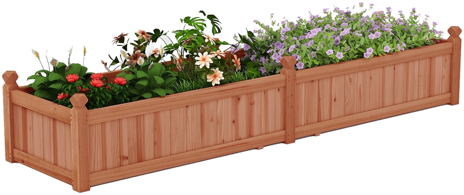 Blumenkasten Hochbeet Holz Pflanzkasten mit Trennwand Entwässerungslöchern & Vliesstofffolie Gartenbeet Pflanzbeet 227 x 59,5 x 40 cm Braun Bild 1