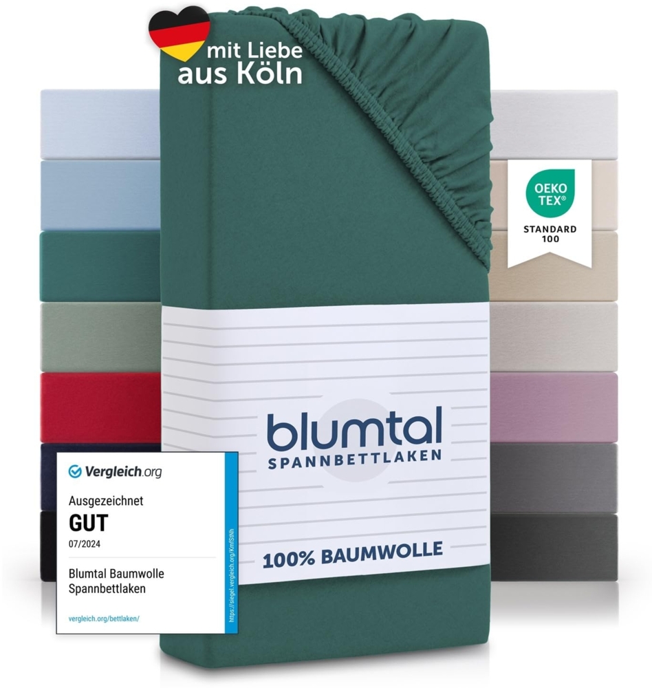 Blumtal® Baumwolle Spannbettlaken für Topper 140x200 cm Basics Jersey im 2er Set - Bettlaken 140x200 cm - Oeko-TEX zertifiziertes Spannbetttuch 140x200 - Topper Spannbettlaken 140x200 - Silver Pine Bild 1