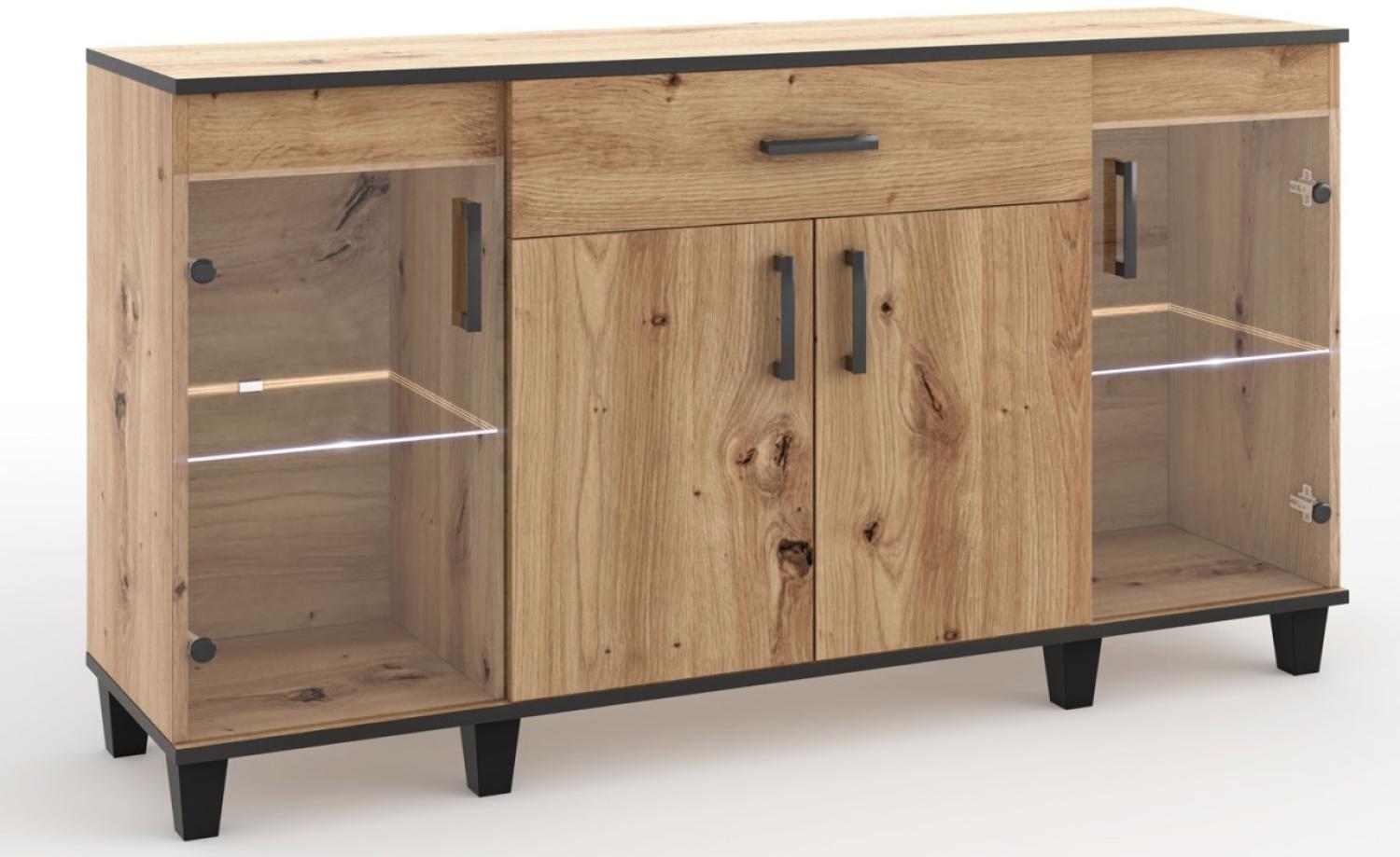 Kommode Sideboard Pola 160 x 40 x 90 cm Artisan Eiche 4-türig Bild 1