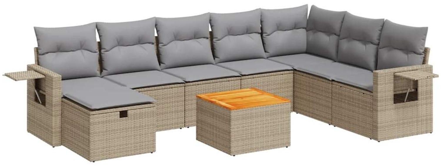 vidaXL 9-tlg. Garten-Sofagarnitur mit Kissen Beige Poly Rattan 3325832 Bild 1