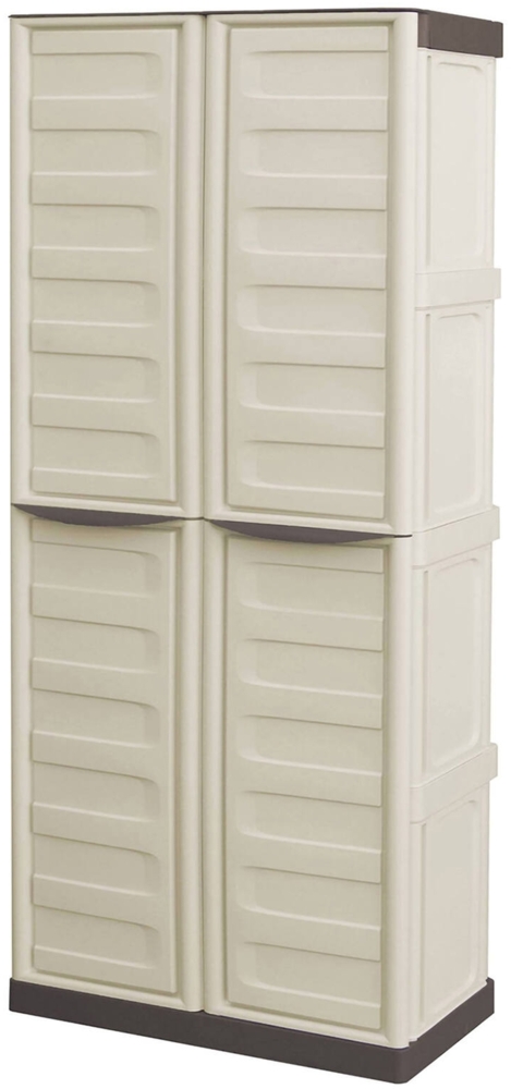 Dmora Adenina Outdoor-Garderobe, Mehrzweck-Balkonschrank, 2-türiger Outdoor-Schrank, 100 % Made in Italy, Beige und Braun, gestreifte Oberfläche, 70 x 39 x 165 cm Bild 1