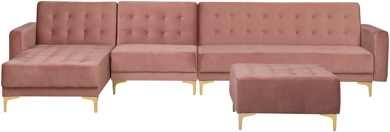 Modulsofa Samtstoff Schlaffunktion rosa rechtsseitig Ottomane ABERDEEN Bild 1