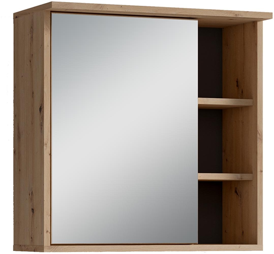 byLIVING Badezimmer Spiegelschrank WELLNESS mit LED-Beleuchtung & Steckdose / Moderner, 1-türiger Spiegel Hängeschrank in Artisan Eiche / Wandschrank mit Spiegeltür / B 60, H 61, T 28 cm Bild 1