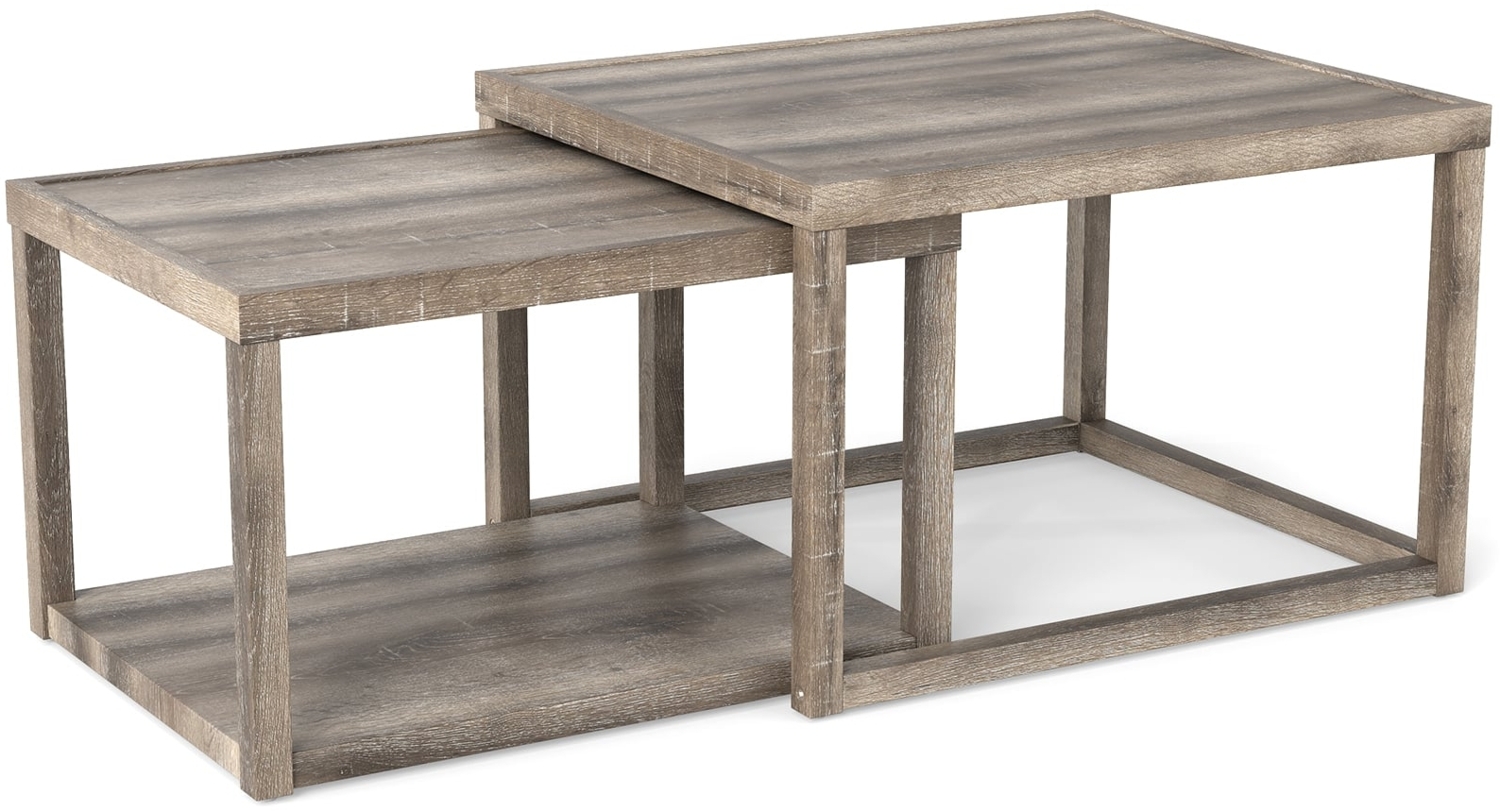 2er Set Rechteckige Satztisch Stapelbare Nesting-Couchtisch mit Ablagefläche Bauernhaus Beistelltisch Bild 1