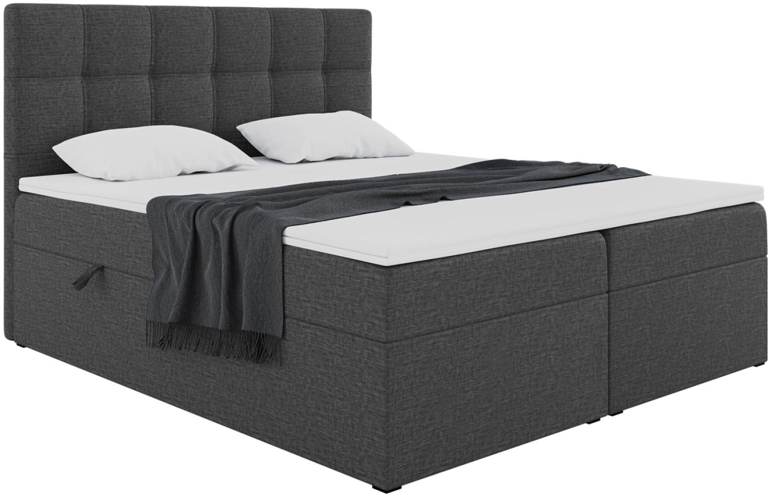 MEBLINI Boxspringbett NILS 180x200 cm mit Bettkasten - H3/Dunkelgrau Webstoff Polsterbett - Doppelbett mit Topper & Bonellfederkern-Matratze Bild 1