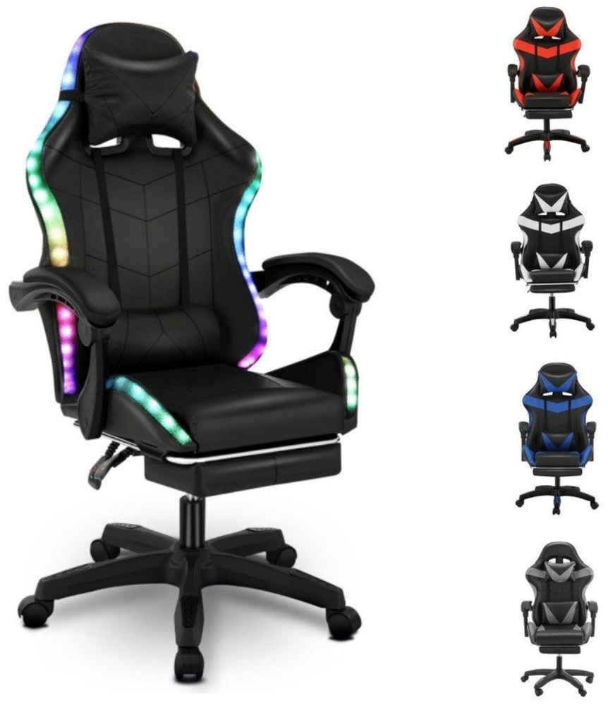 LETGOSPT Gaming Chair Gaming-Stuhl, Bürostuhl Ergonomischer mit Lendenkissen Kopfkissen, Höhenverstellbarer Gamer Stuhl,Wippfunktion,150kg Belastbar,Fußstütze Bild 1