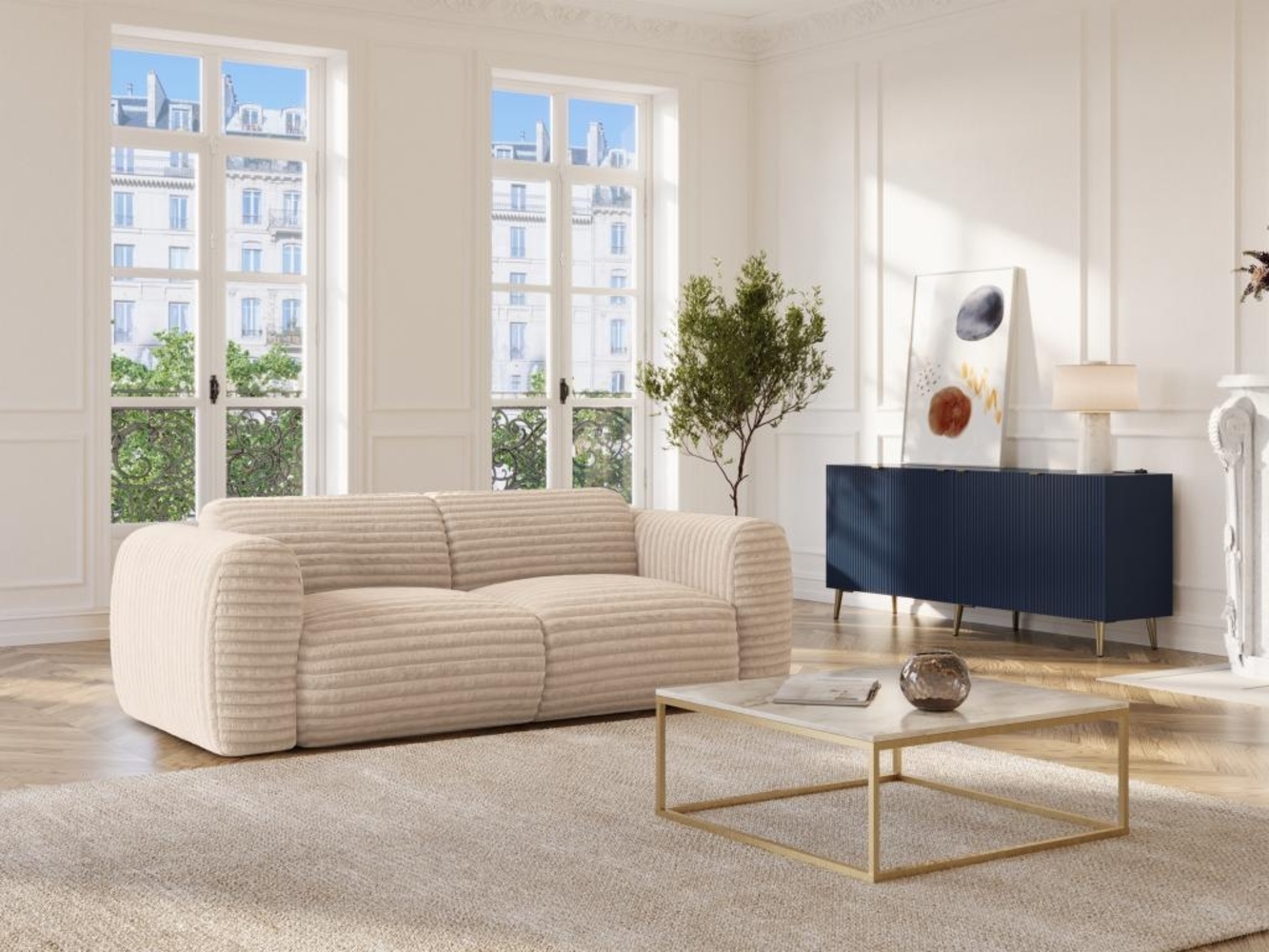 Vente-unique - Sofa 3-Sitzer - grob gerippter Cord - Beige - POGNI von Maison Céphy Bild 1