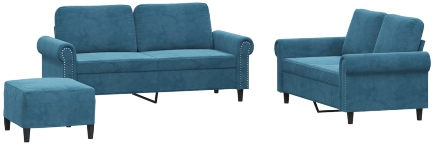 vidaXL 3-tlg. Sofagarnitur mit Kissen Blau Samt 3202229 Bild 1