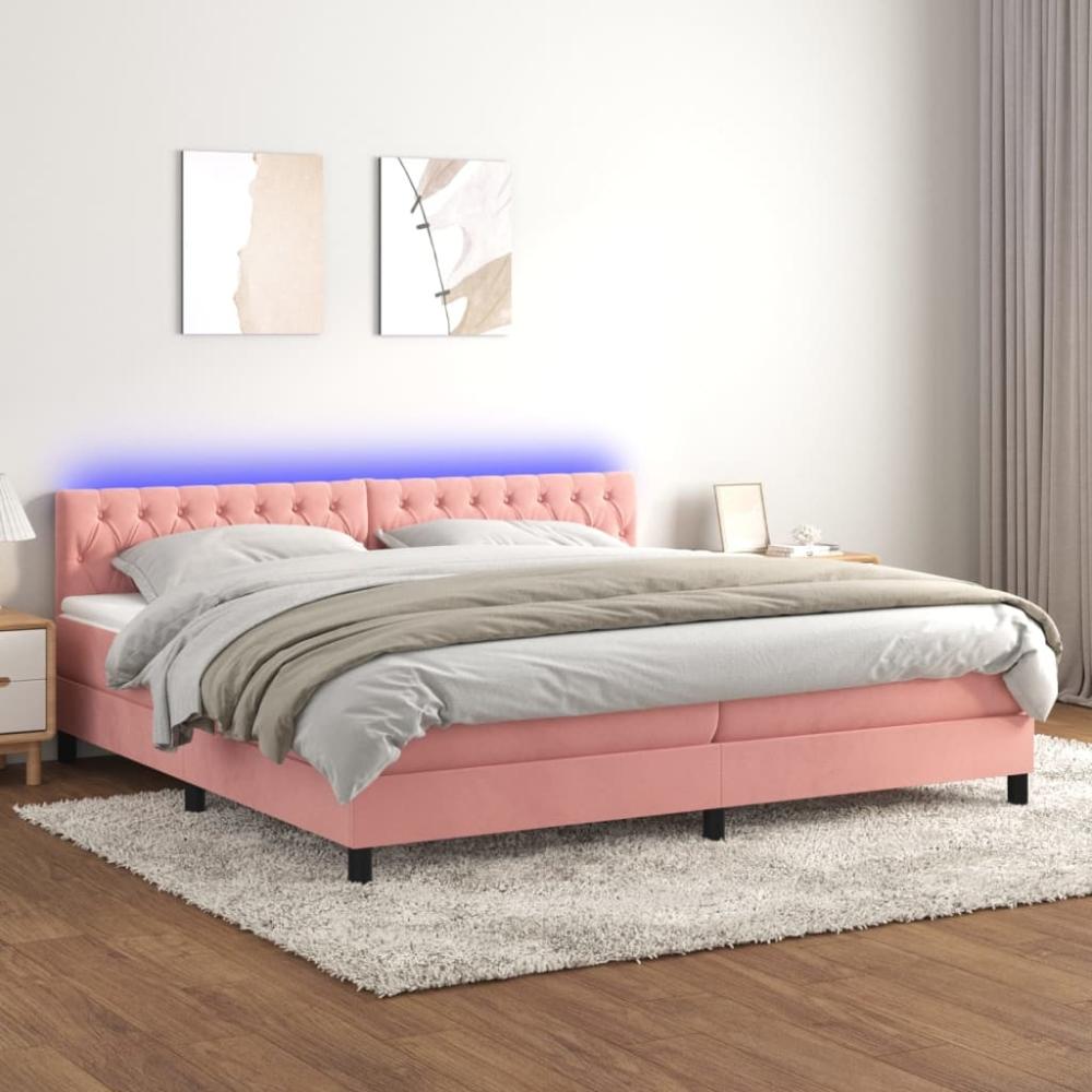 vidaXL Boxspringbett mit Matratze & LED Rosa 200x200 cm Samt, Härtegrad: H2 [3134608] Bild 1