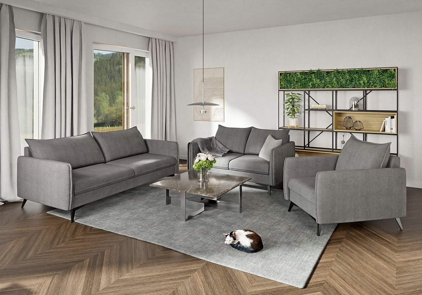 S-Style Möbel Polstergarnitur 3+2+1 Azalea mit Schwarz Metall Füßen aus Luxusmikrofaser, (1x3-Sitzer-Sofa, 1x2-Sitzer-Sofa, 1x Sessel), mit Wellenfederung Bild 1