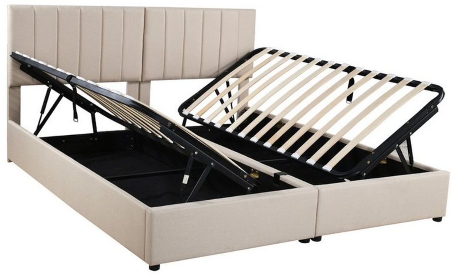 SOFTWEARY Stauraumbett mit Bettkasten und Lattenrost (Kombinationsbett, 180x200 cm), Kopfteil höhenverstellbar, Polsterbett, Leinen Bild 1